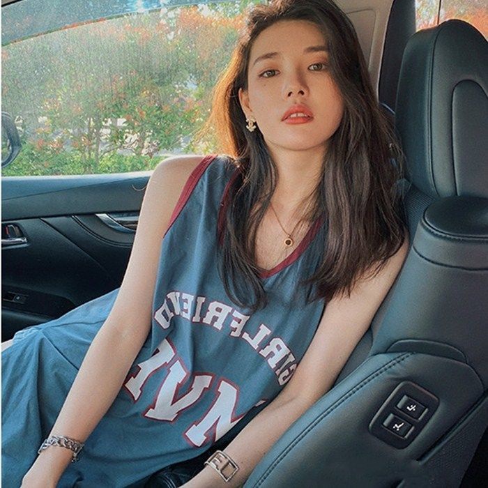 Áo Thun Bóng Rổ Không Tay Dáng Rộng Phong Cách Hàn Quốc Thời Trang Mùa Hè Cho Nữ