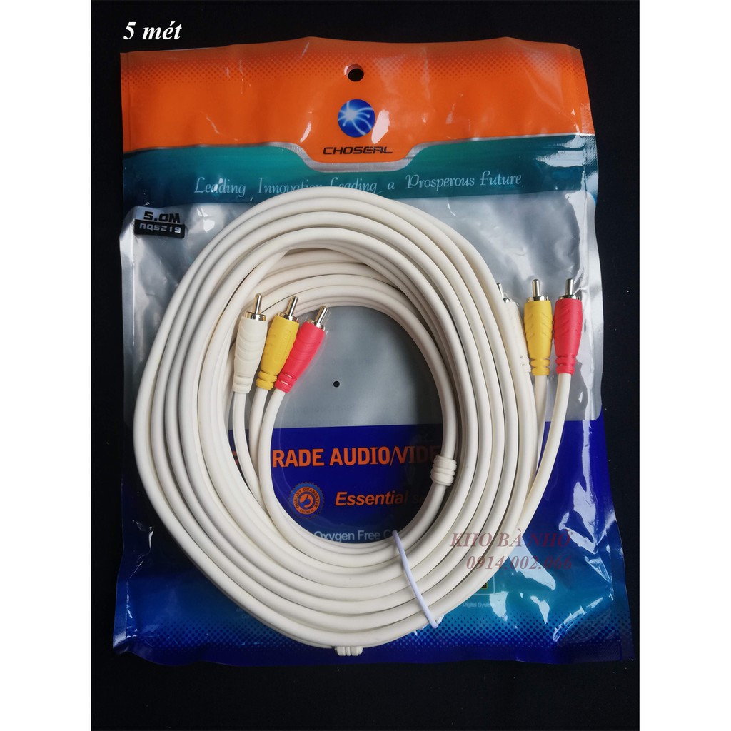 ( 5 mét). Dây 3 AV ra 3 AV chính hãng CHOSEAL. Dùng cho tivi, đầu kỹ thuật số, DVD....