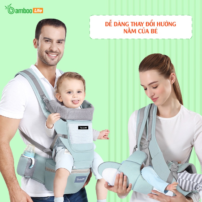 Địu em bé Bamboo Life BL031 nhiều tư thế cho bé trợ lực, đa chức năng có ghế chống gù siêu nhẹ cho trẻ em