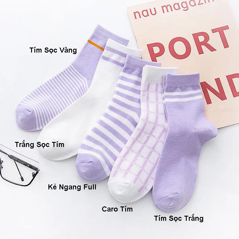 Vớ cổ cao Mivino tất nữ tone tím thủy chung phong cách vintage nhẹ nhàng TN64