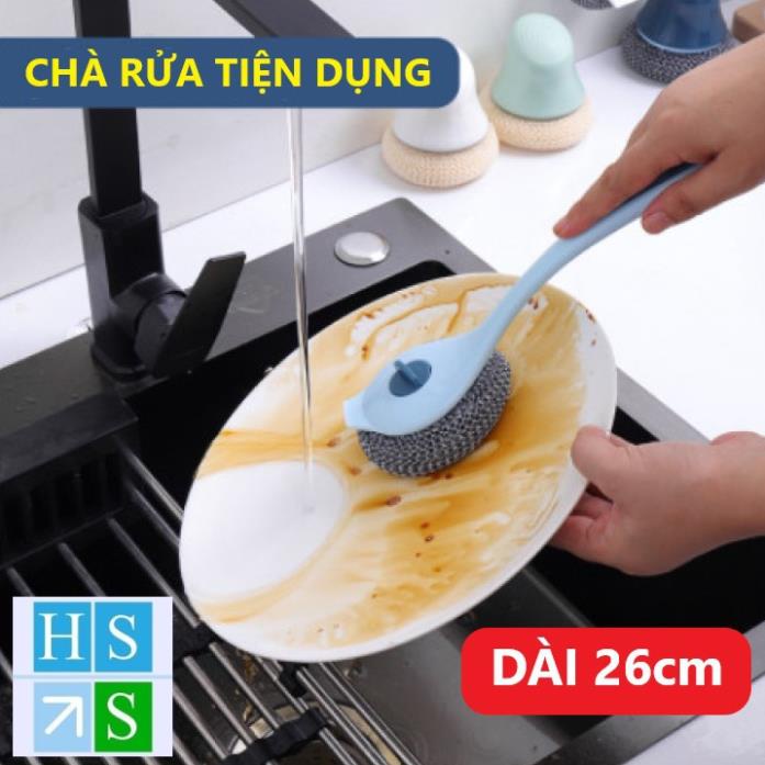 Cây cọ rửa ĐA NĂNG kèm búi lưới cán dài 27cm dụng cụ chà xoong nồi rửa chén bát kệ bếp bồn rửa cọ nền - HS Shop Thủ Đức