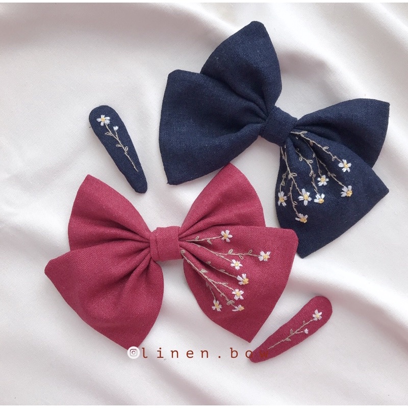 Nơ kẹp linen thêu hoa xuyến chi