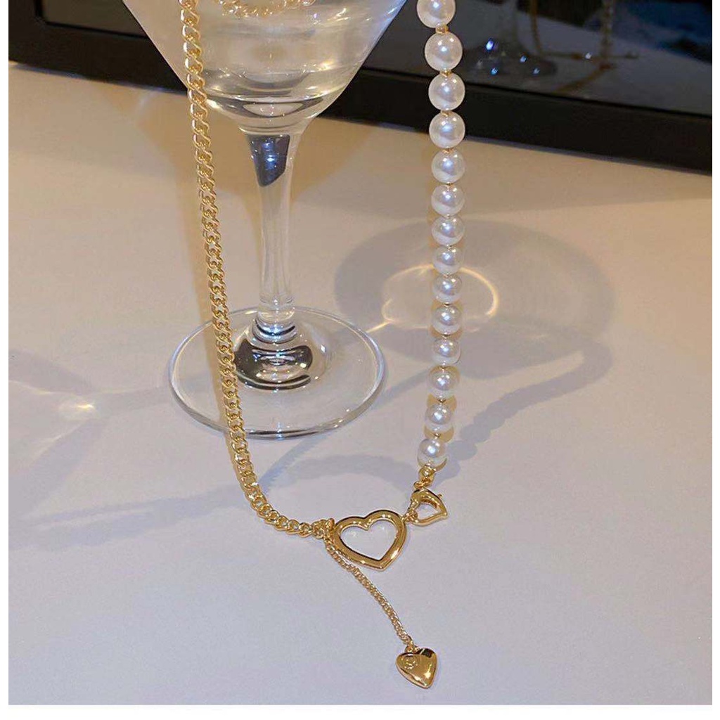 Vòng cổ hạt trai trái tim ulzzang
