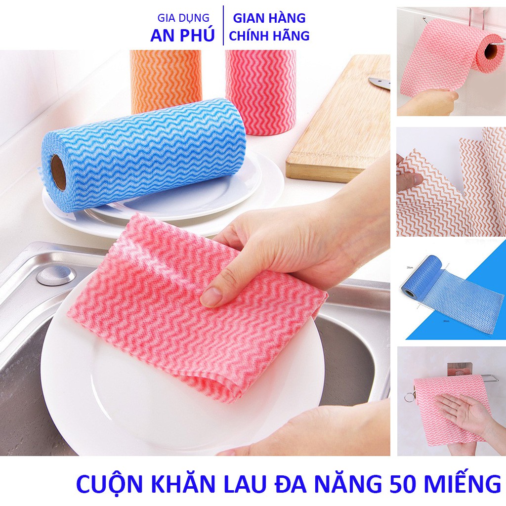 Cuộn khăn lau đa năng 50 miếng tiện dụng, dùng được nhiều lần