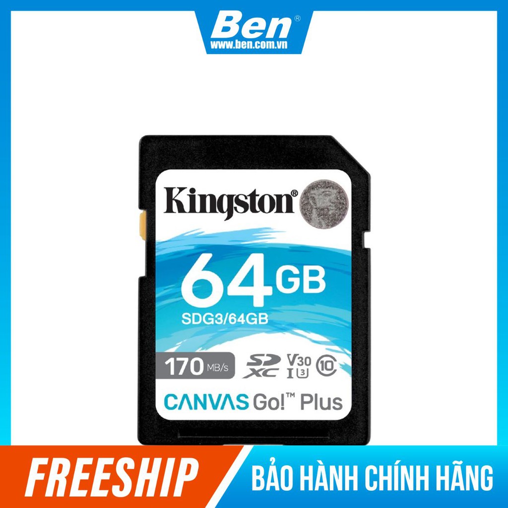 Thẻ nhớ Kingston Canvas Go Plus SD 64GB cho thiết bị di động Android, camera, flycam và sản xuất video 4K SDG3/64G - BEN