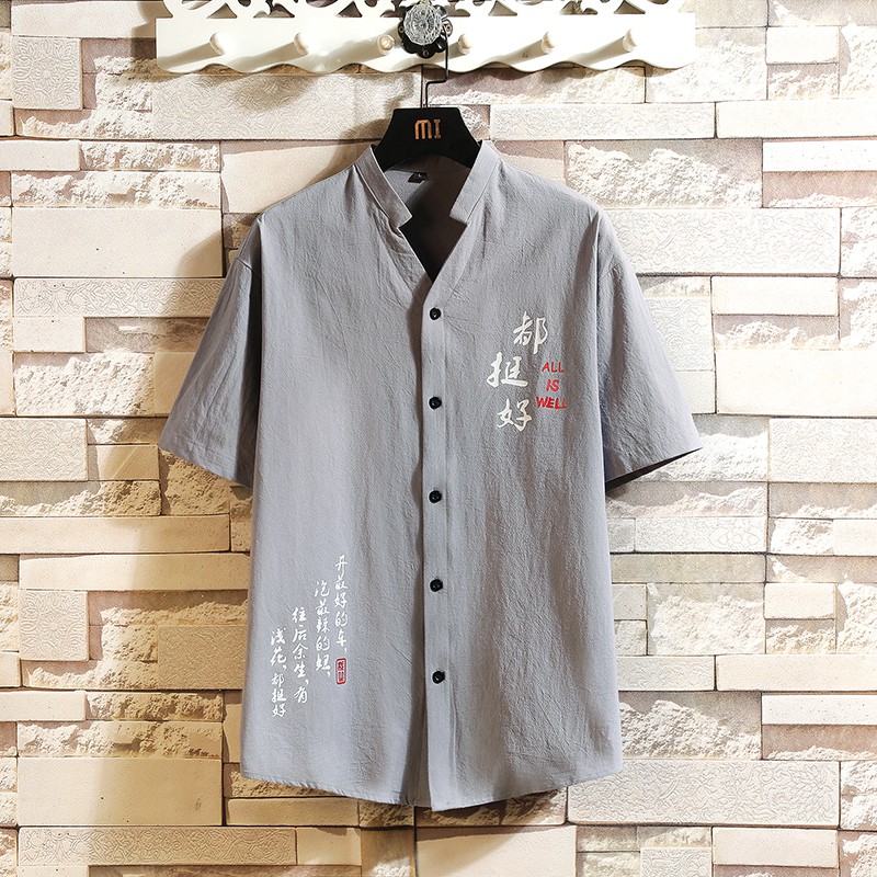 Áo Sơ Mi Tay Ngắn In Chữ Phong Cách Retro Trung Hoa Hợp Thời Trang Cho Nam Size M-5xl | BigBuy360 - bigbuy360.vn