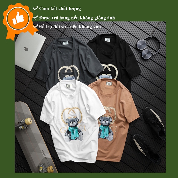 [Ảnh thật] [VNXK] Áo thun tay lỡ nam nữ Cotton oversize form rộng mẫu chú gấu choàng khăn ấm