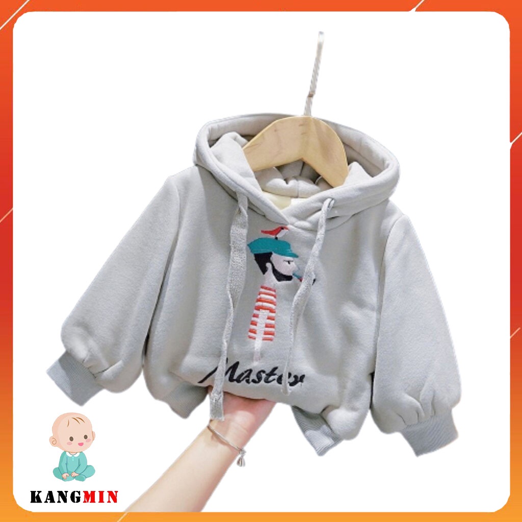 Áo Nỉ Bông Hoodie Cho Bé Cực Ấm KANGMIN, Áo Mùa Đông Cho Bé Trai Bé Gái Từ 6-28Kg