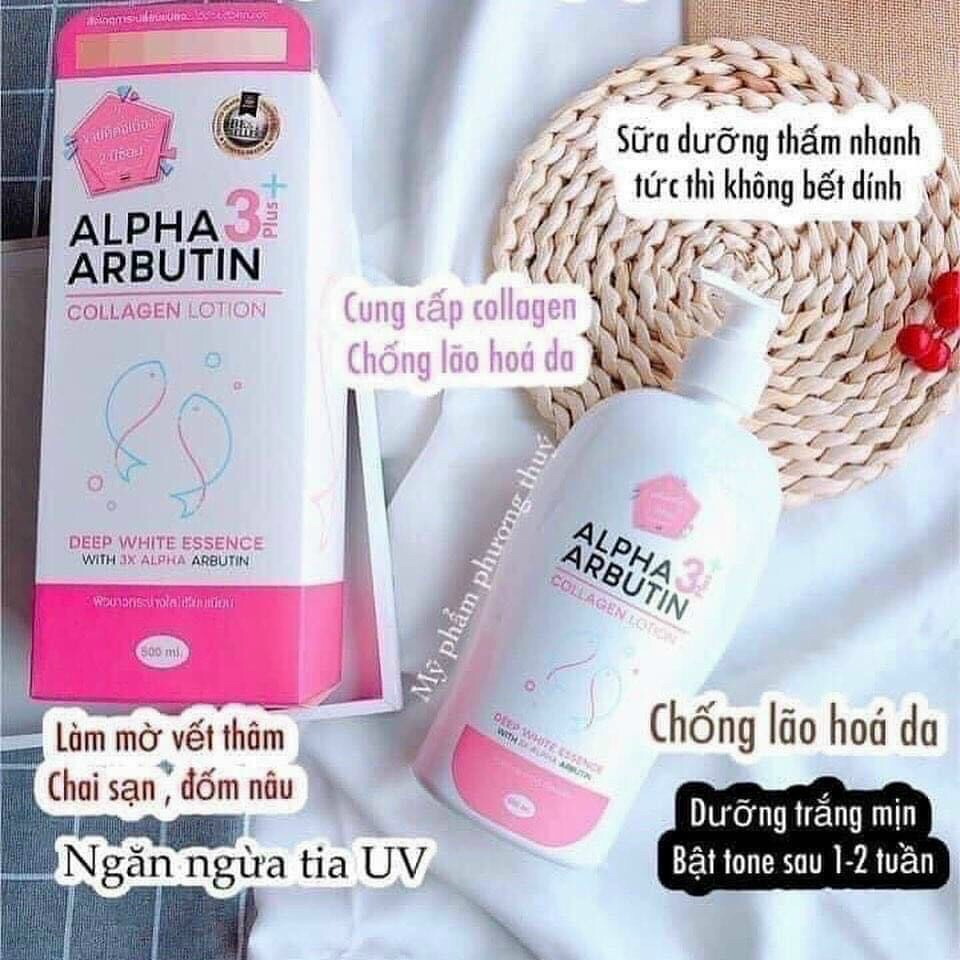 Combo dưỡng thể kích trắng Thái lan Alpha arbutin gồm dưỡng thể lotion 500ml và viên kích trắng Albutin Uv
