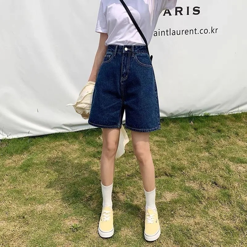Quần short denim SUXI ống rộng lưng cao màu sắc đơn giản thời trang mùa hè cho nữ