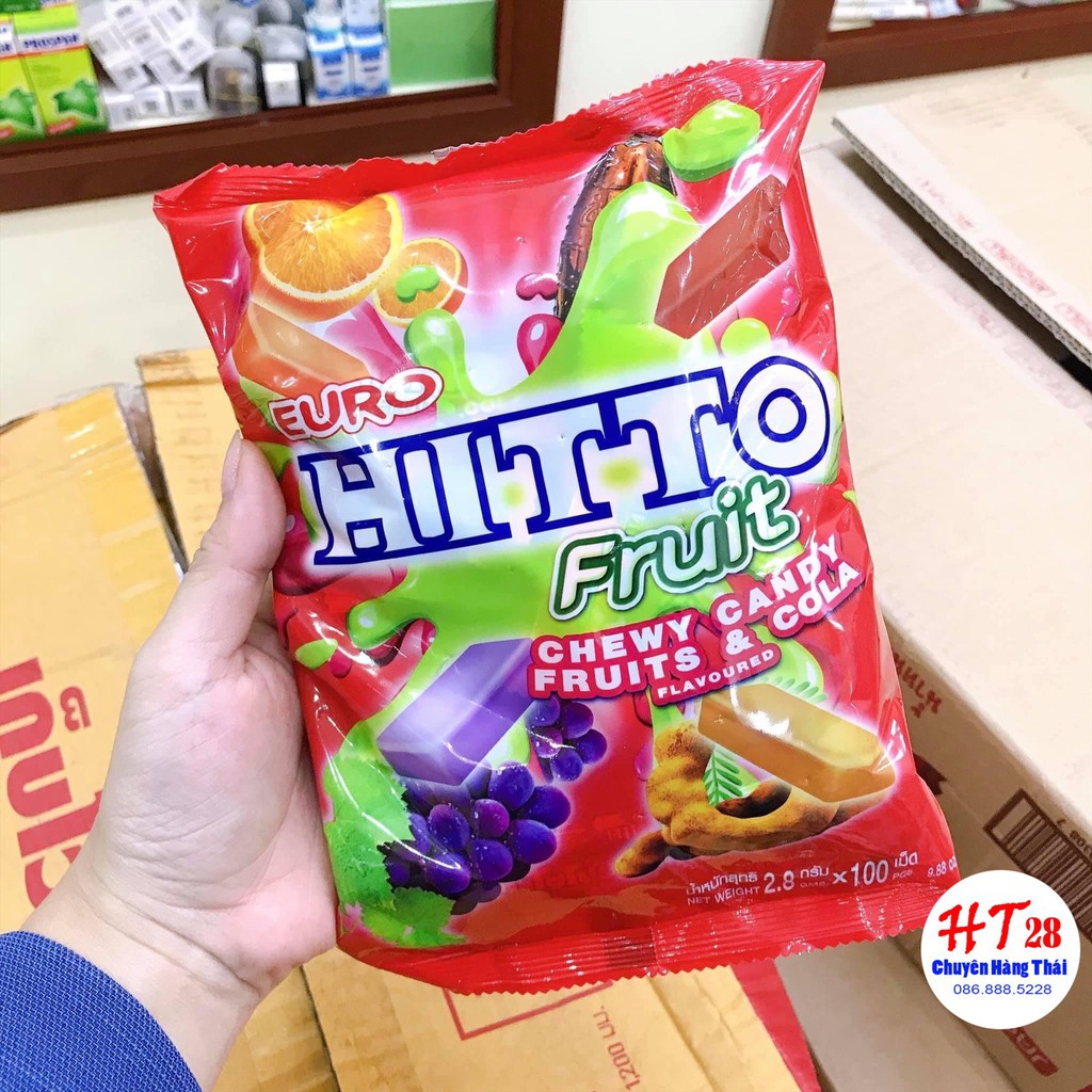 [Hàng Có Sẵn] Kẹo Dẻo Trái Cây Hitto Thái Lan Gói 100 Chiếc,Mix 4 Vị (Nho,Dâu,Cam,Coca)