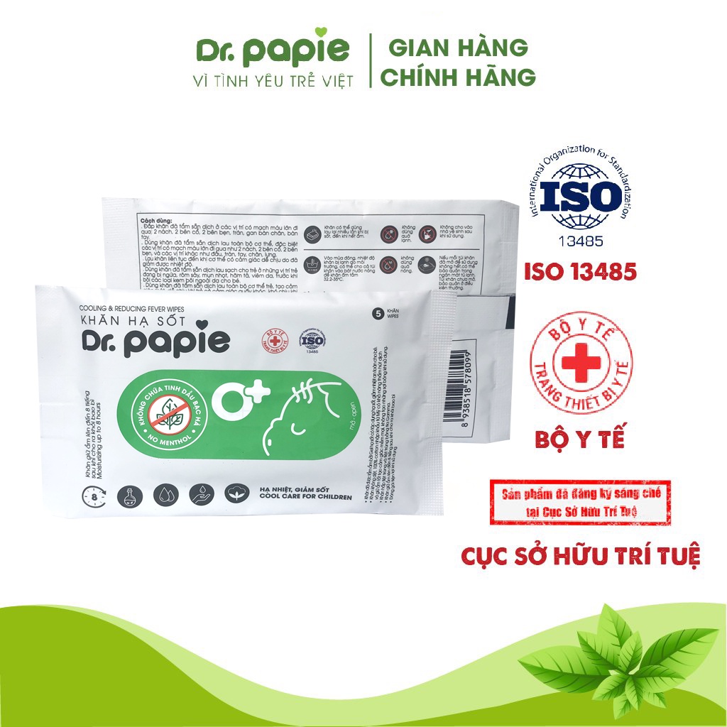 Combo 1 Hộp Khăn Lau Hạ Sốt Dr Papie 0+ Và 1 Hộp Gạc Rơ Lưỡi Dr Papie Bảo Vệ Toàn Diện