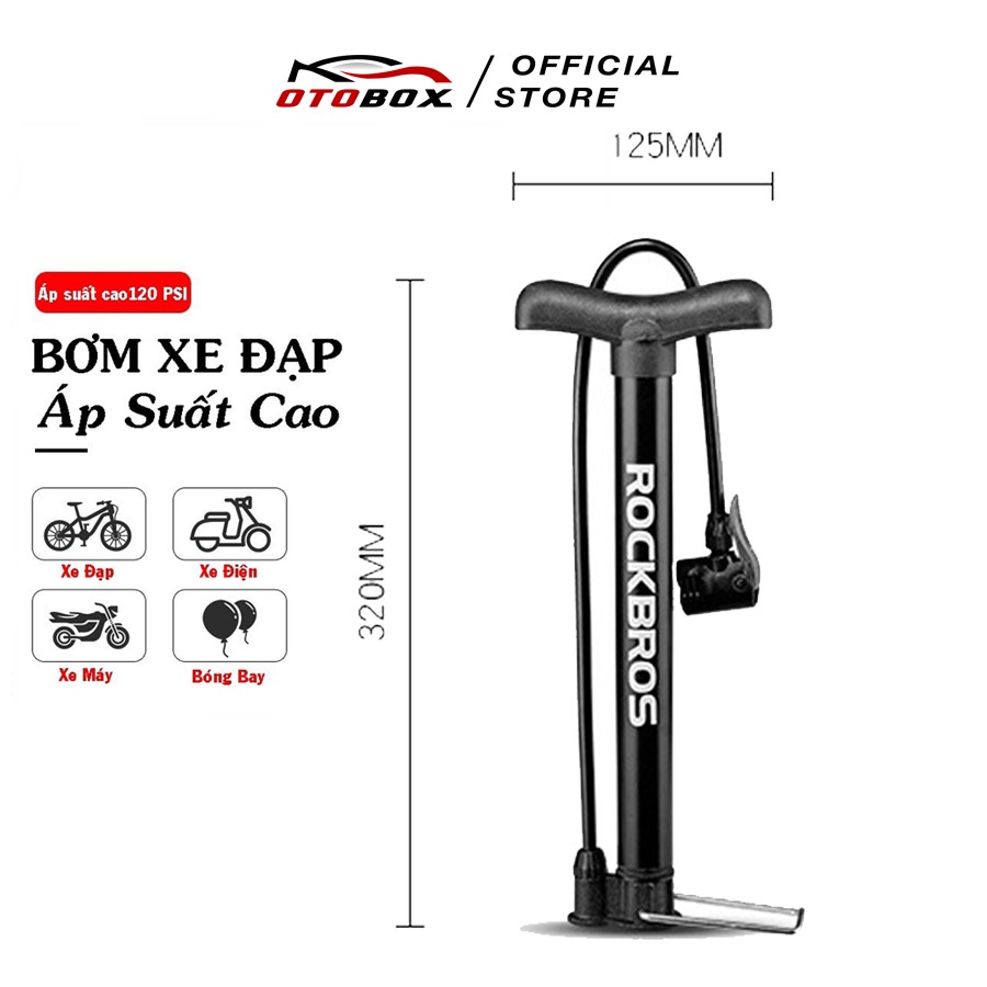 Ống bơm hơi xe đạp mini bơm xe máy bơm lốp ô tô bơm bóng khí bơm tăng áp tự động áp suất cao 120 psi rockbros