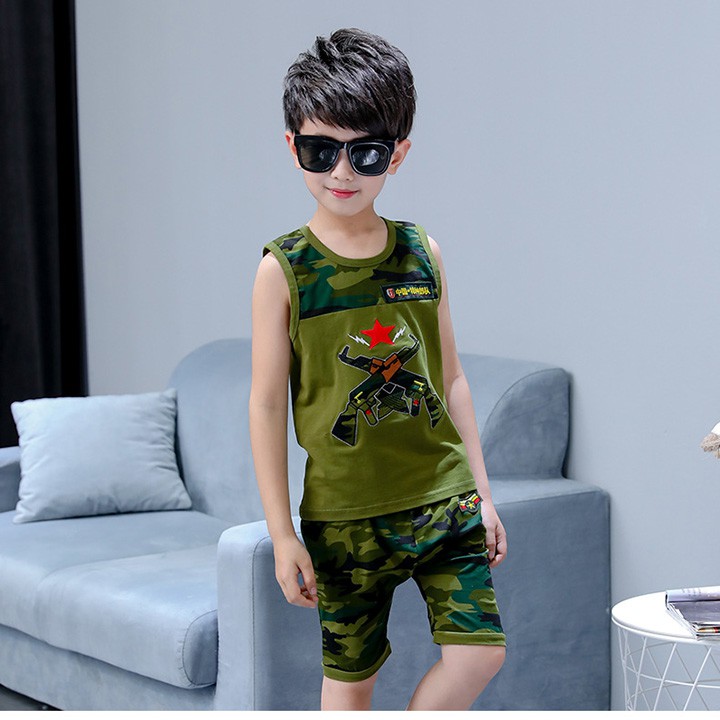 Bộ ba lỗ kiểu lính trẻ em BK11