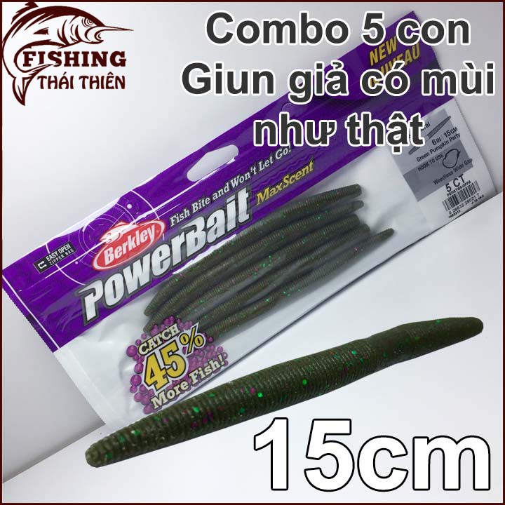 Combo 5 con mồi giả câu cá (giun giả 15cm)