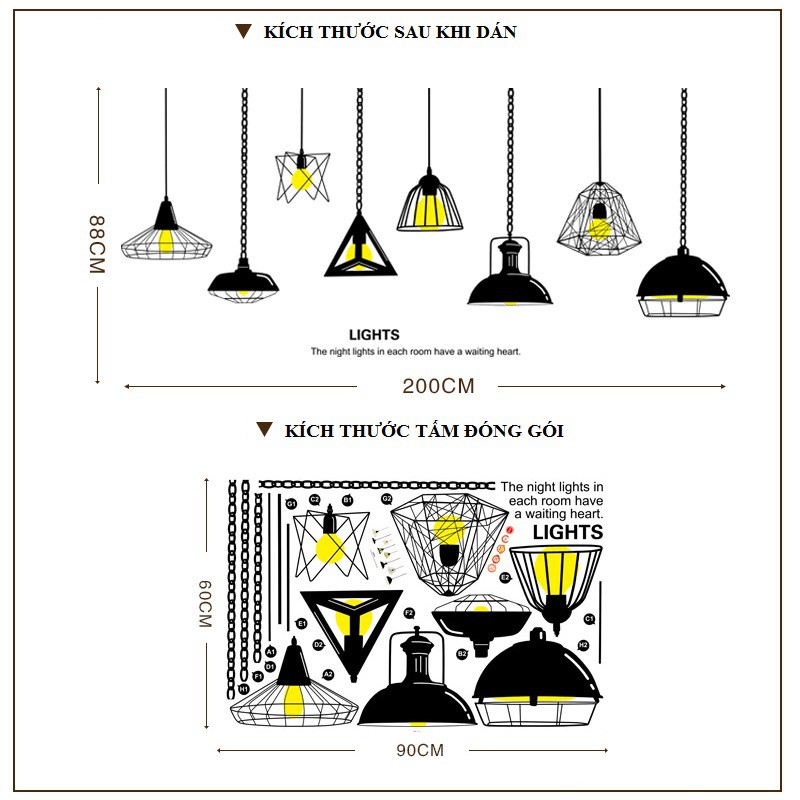 Decal dán tường 3D [XẢ HÀNG] trang trí phòng khách sang trọng hình đèn treo AmyShop -decalhcm