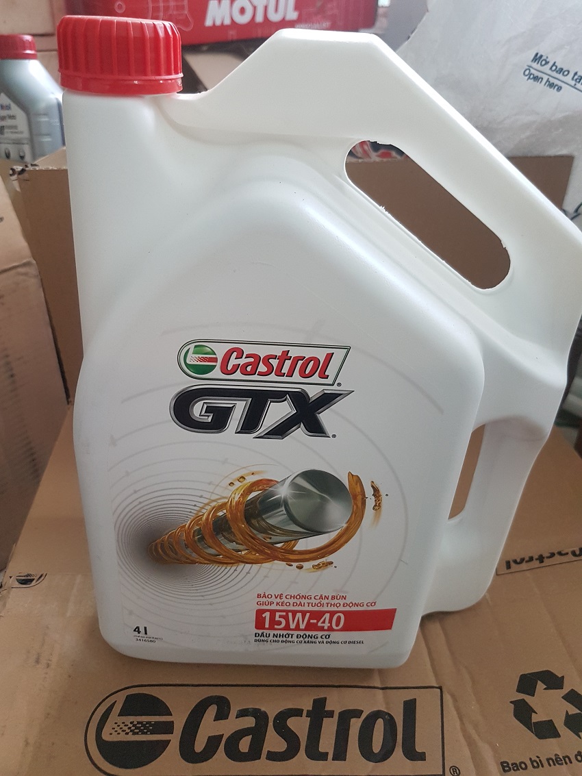 TIENTAIOIL Nhớt ô tô castrol GTX 15W40,máy xăng,dầu,4Lit,API SN/CF