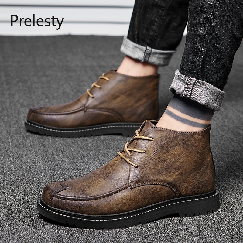 Giày Bốt Da Cổ Cao Thoáng Khí Phong Cách Vintage Cá Tính Cho Nam