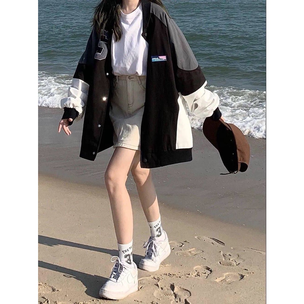 Áo bomber nam nữ phối tay số 5 phong cách hàn quốc - Áo khoác mùa đông from rộng thời trang unisex | BigBuy360 - bigbuy360.vn