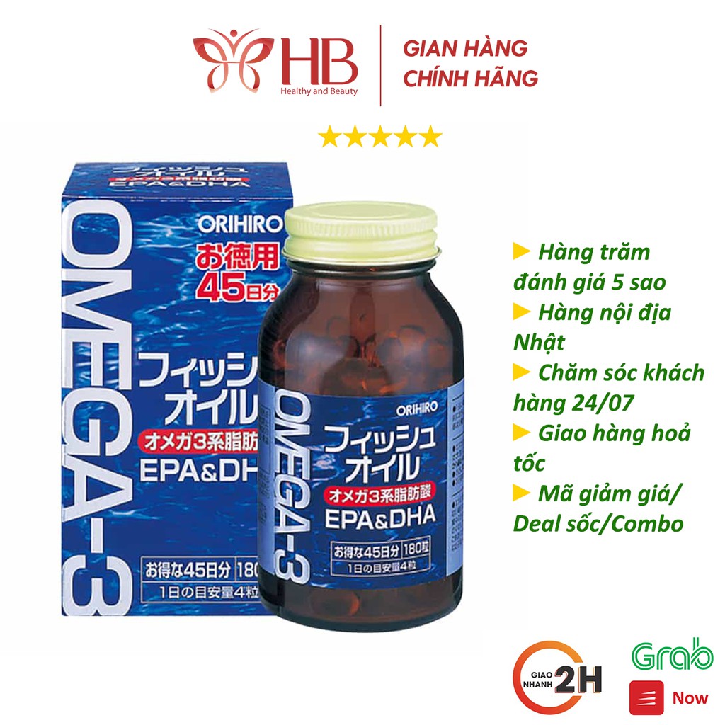 Dầu cá Omega 3 EPA & DHA Orihiro Nhật Bản hộp 180 viên