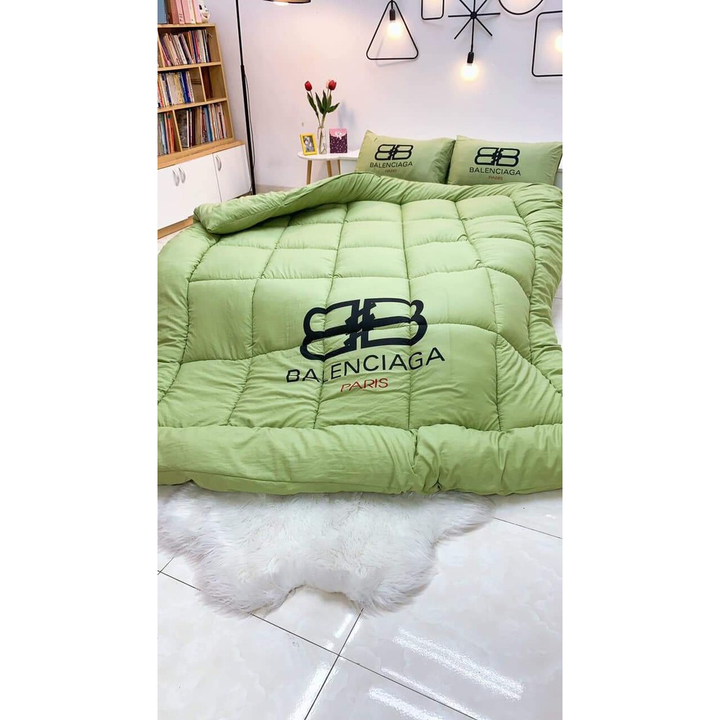 Set Chăn ga gối mùa đông cao cấp cotton đũi 5 món kèm chăn phao