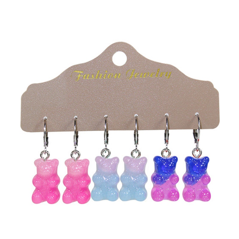 Khuyên Tai Thả Hình Gấu Hoạt Hình Màu Kẹo Gradient