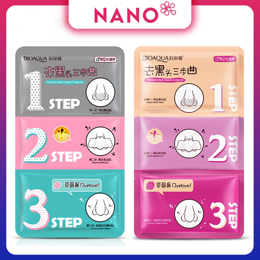 Set Mặt Nạ Lột Mụn Đầu Đen 3 Bước Bioaqua - Lột Mụn Đầu Đen Ở Mũi