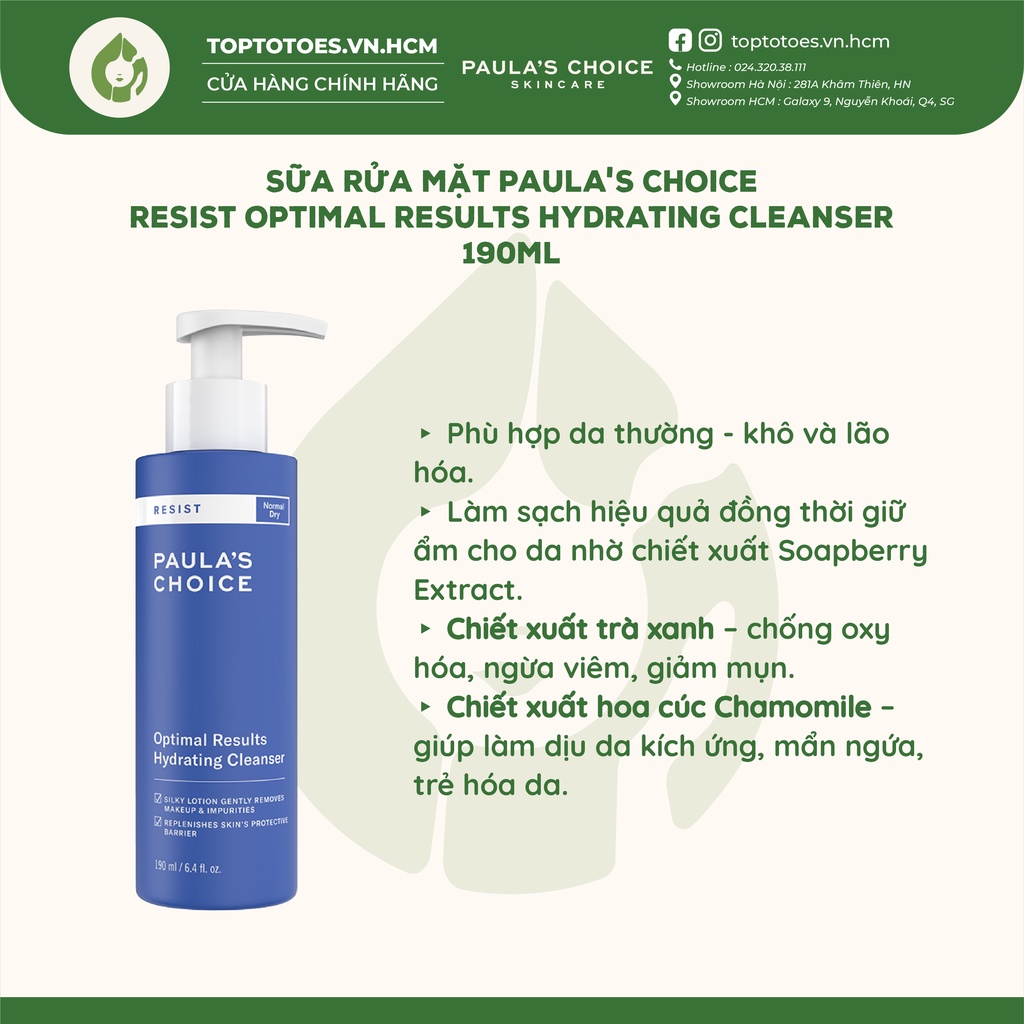 Sữa rửa mặt dưỡng ẩm tối ưu Paula's Choice Resist Optimal Results Hydrating Cleanser 190ml [NHẬP KHẨU CHÍNH HÃNG 100%]
