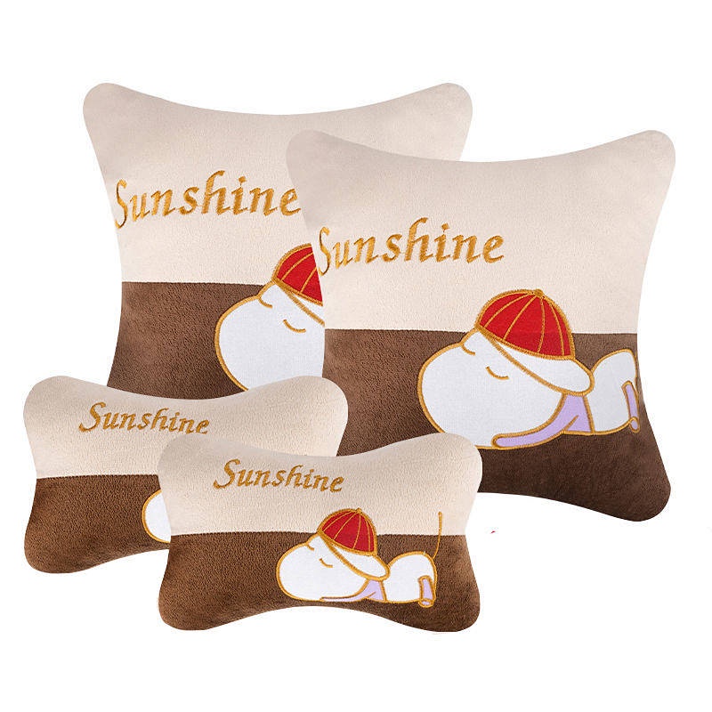 Automotive Headrest Neck Pillow Neck Pillow Pair Lumbar Pillow (Car) Pillow and Cushion Four-Piece Cartoon Seat Back Cushion M4G0