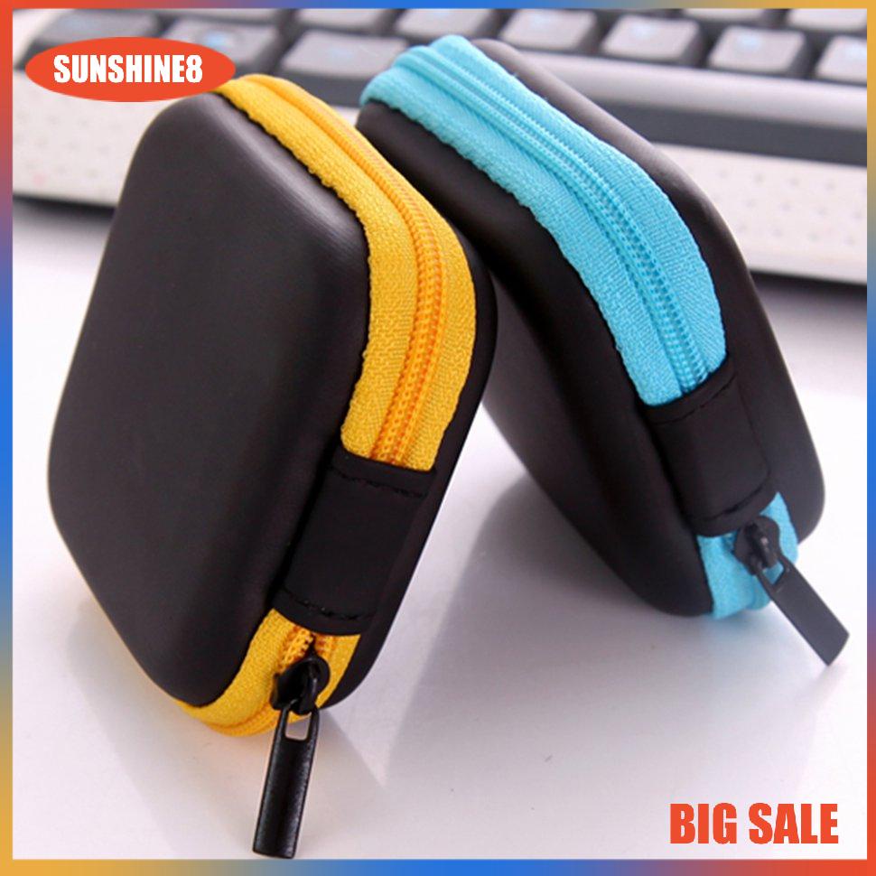 【SUN】Earphone Case Portable Data Cable Square Mini Pouch Headset Storage Cases