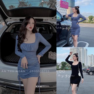 Váy body len dài tay rút eo✌️2 màu ảnh thật