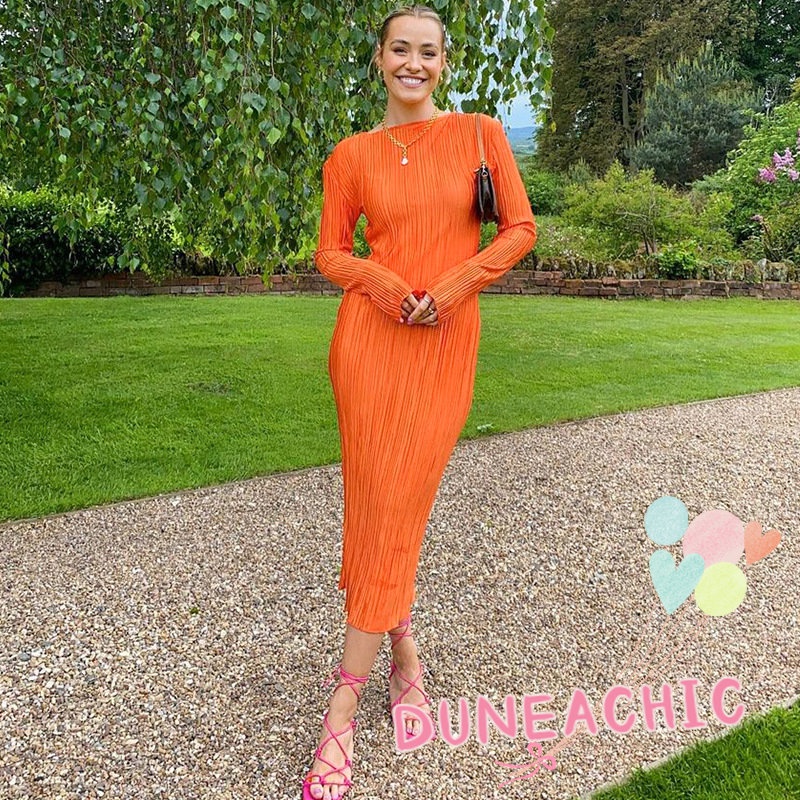 DUNEA Đầm Midi Tay Dài Màu Trơn Thiết Kế Thanh Lịch Cho Nữ