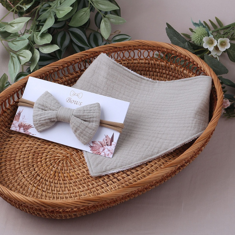 Khăn Bandana Vải Cotton Mềm Màu Trơn Đính Nơ Hình Tam Giác Cho Bé Sơ Sinh