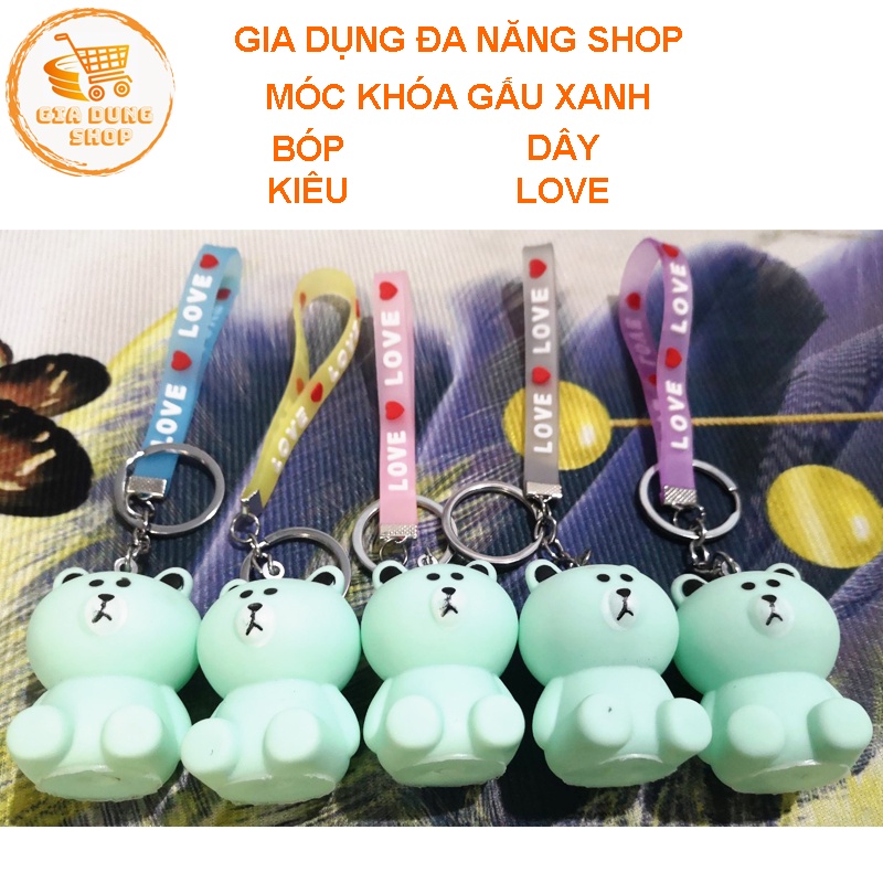 Móc khóa GẤU XANH gấu bóp kêu Cute