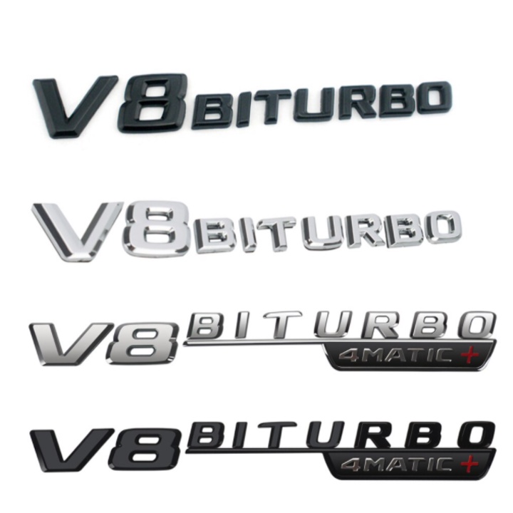 Bộ 2 decal tem chữ V8-Biturbo-4Matic dán hông xe Mercedes mã V8BT-4MT