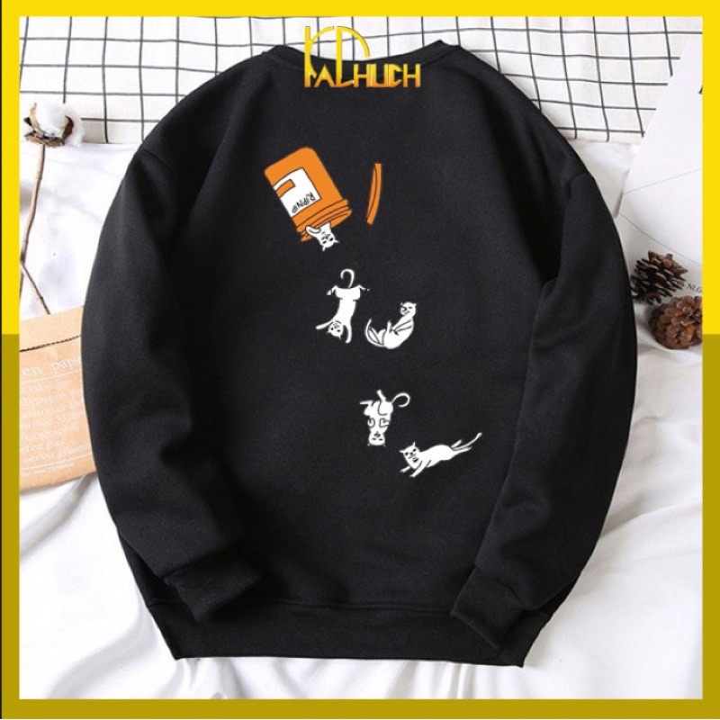 Áo sweater unisex in 4 con mèo, vải nỉ bông mềm mịn, có size từ 40-80kg