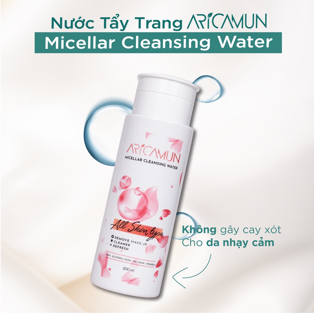 Combo Làm Sạch Sâu Aricamun: Nước Tẩy Trang Sạch Sâu + Sữa Rửa Mặt pH 5,5 + Toner Acid