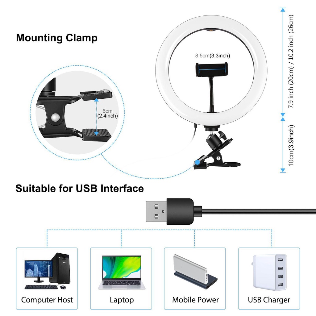 BTLIMER Vòng Đèn Led 3 Chế Độ Gắn Điện Thoại Hỗ Trợ Chụp Ảnh Tự Sướng