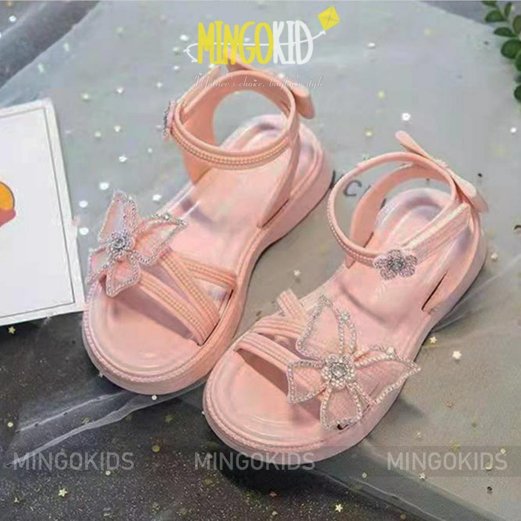 Dép cao gót sandal cho bé gái phong cách hàn quốc, họa tiết đính đá size 25-36, Quai cao su MG2-28