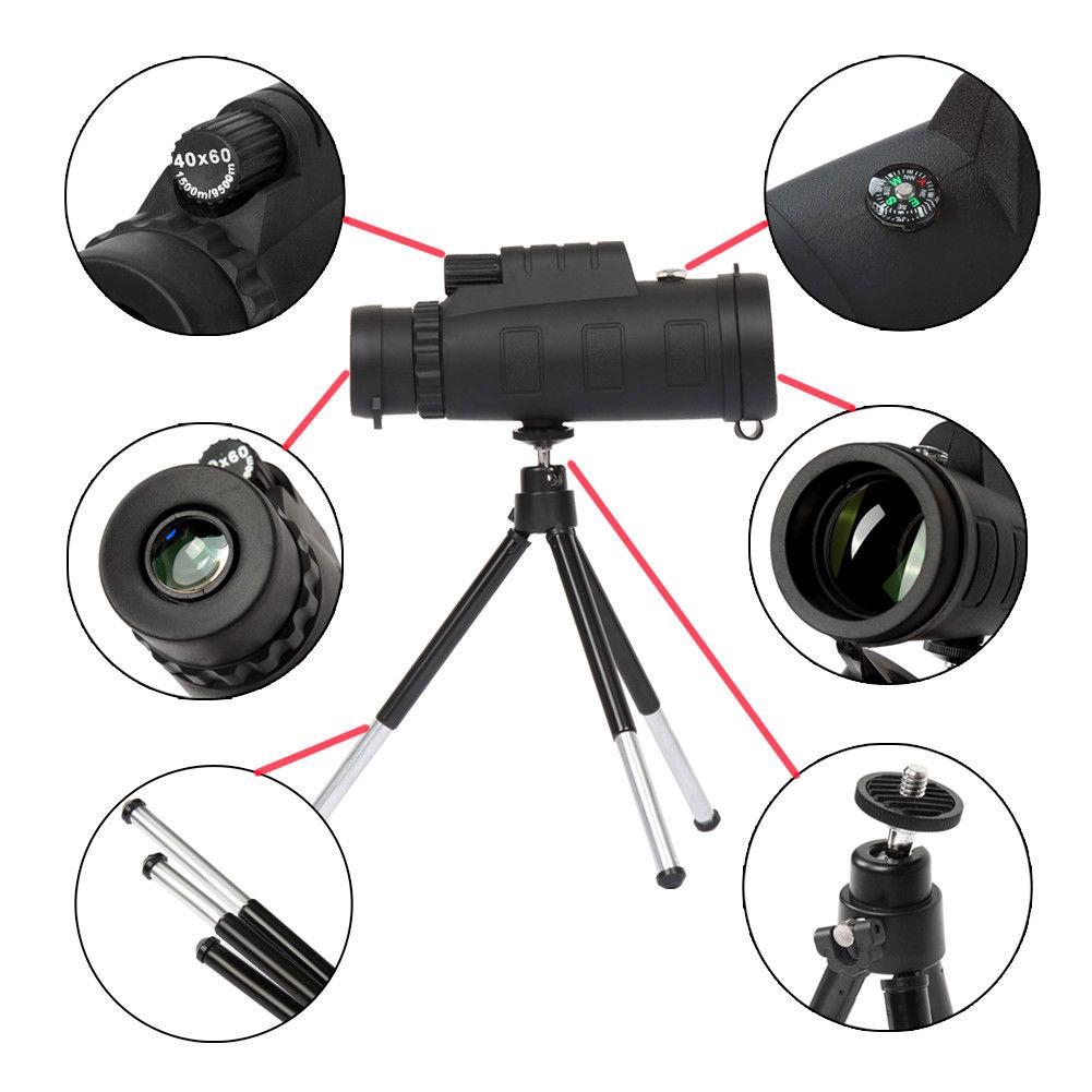 🌈NG Kính thiên văn một mắt cầm tay 40X60 Focus Zoom HD Optics Lens Night Vision Đi bộ ngoài trời