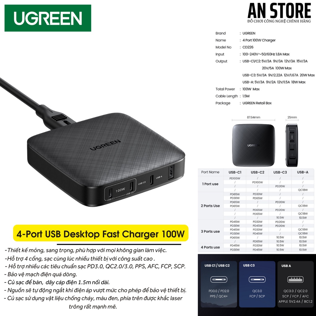 Mua Sạc để bàn Ugreen 4-Port USB Desktop Fast Charger 100W giá rẻ nhất ...