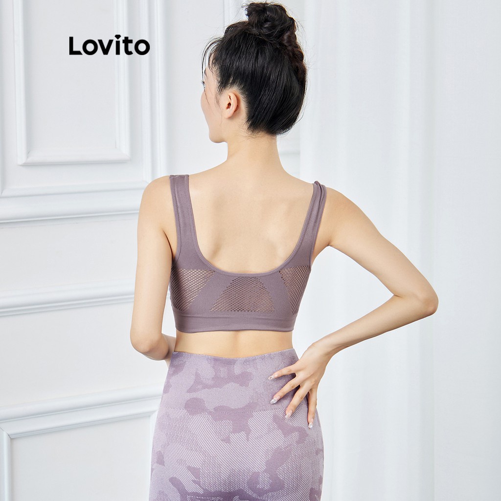 Áo ngực yoga thể thao Lovito có miếng đệm tháo rời được màu trơn L15X169