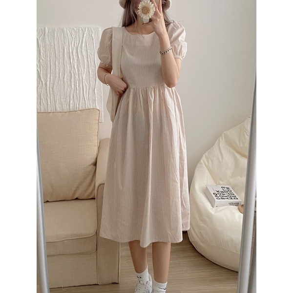ĐẦM BABYDOLL CARO DRESS thiết kế váy tay bồng nhẹ form suông dáng dài tone màu trẻ trung style ullzang hàn quốc tiểu thư