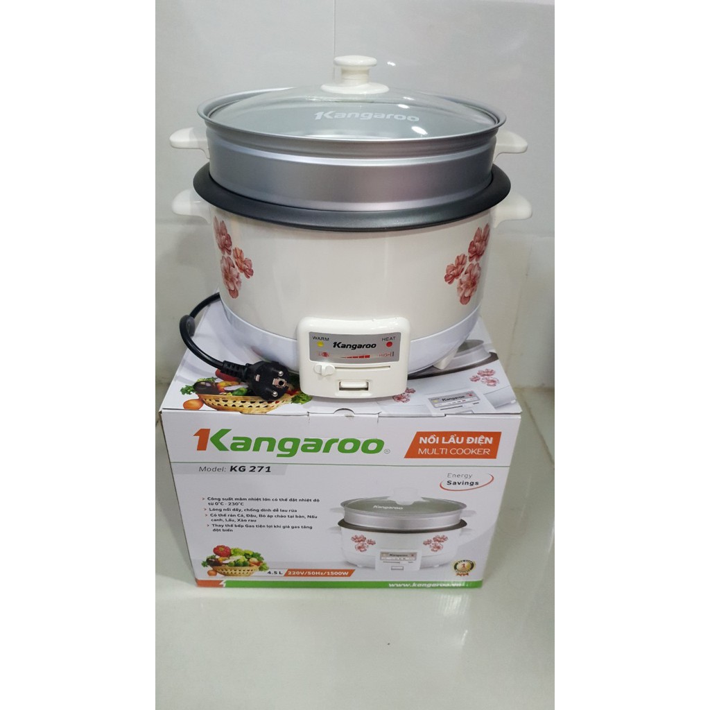 Nồi Lẩu Điện Kangaroo KG271 (4.5L) - Trắng - Hàng chính hãng