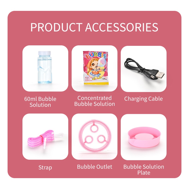 Máy ảnh thổi bong bóng xà phòng 2in1 dùng sạc kèm dây đeo màu hồng cho bé