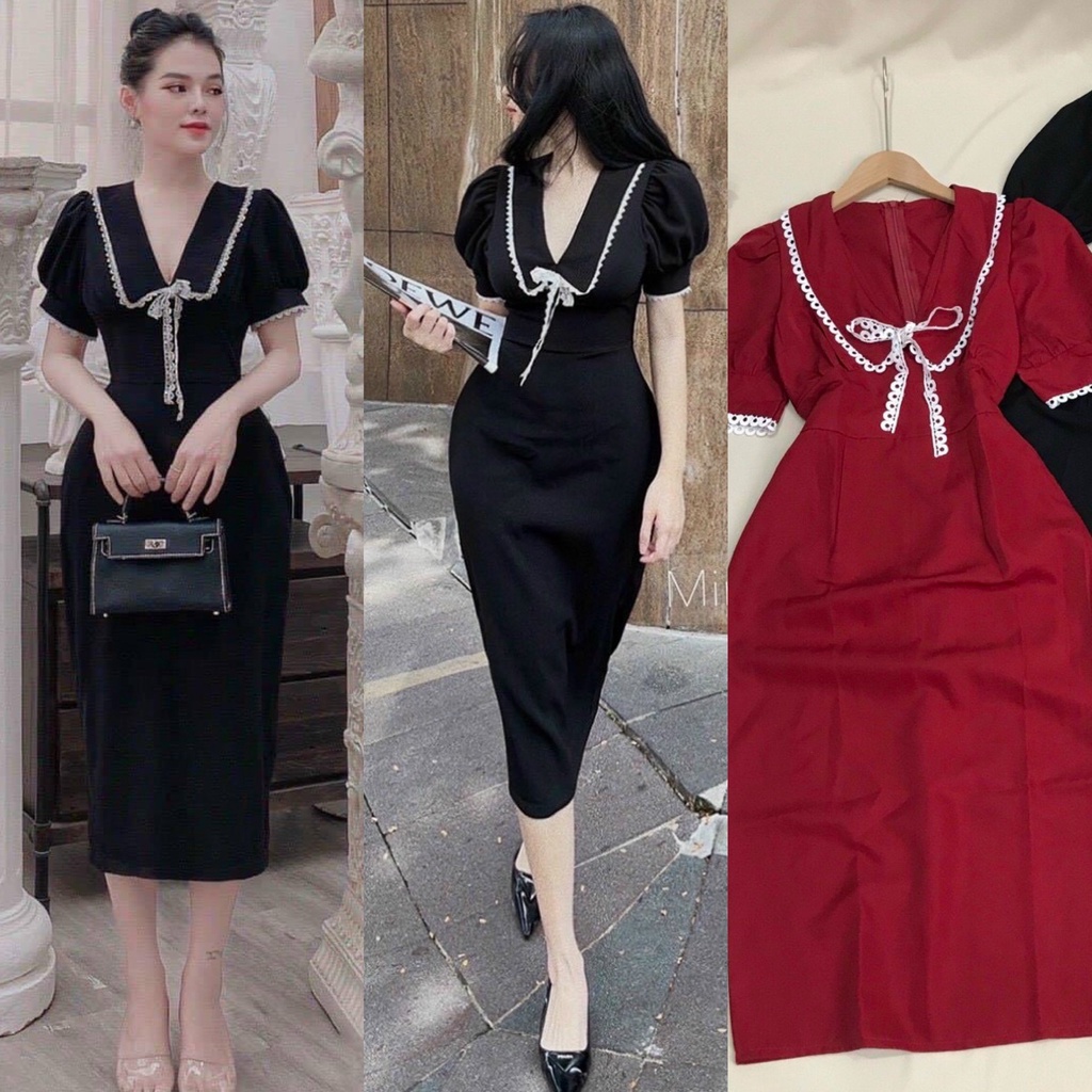 ĐẦM SUÔNG CỔ V VIỀN REN (KÈM VIDEO HÌNH THẬT)