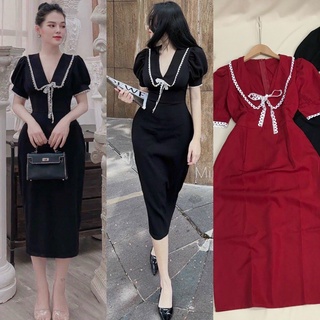Đầm suông cổ v viền ren