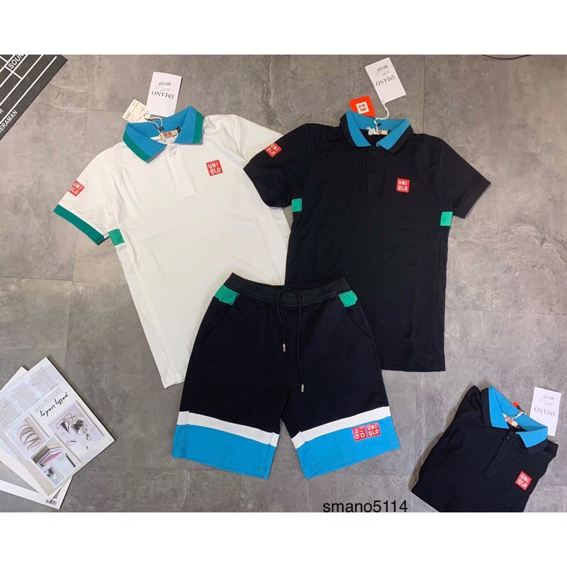 Bộ hè nam UNI phối màu, áo cổ bẻ logo trước ngực, bộ đồ nam - bearshop | BigBuy360 - bigbuy360.vn