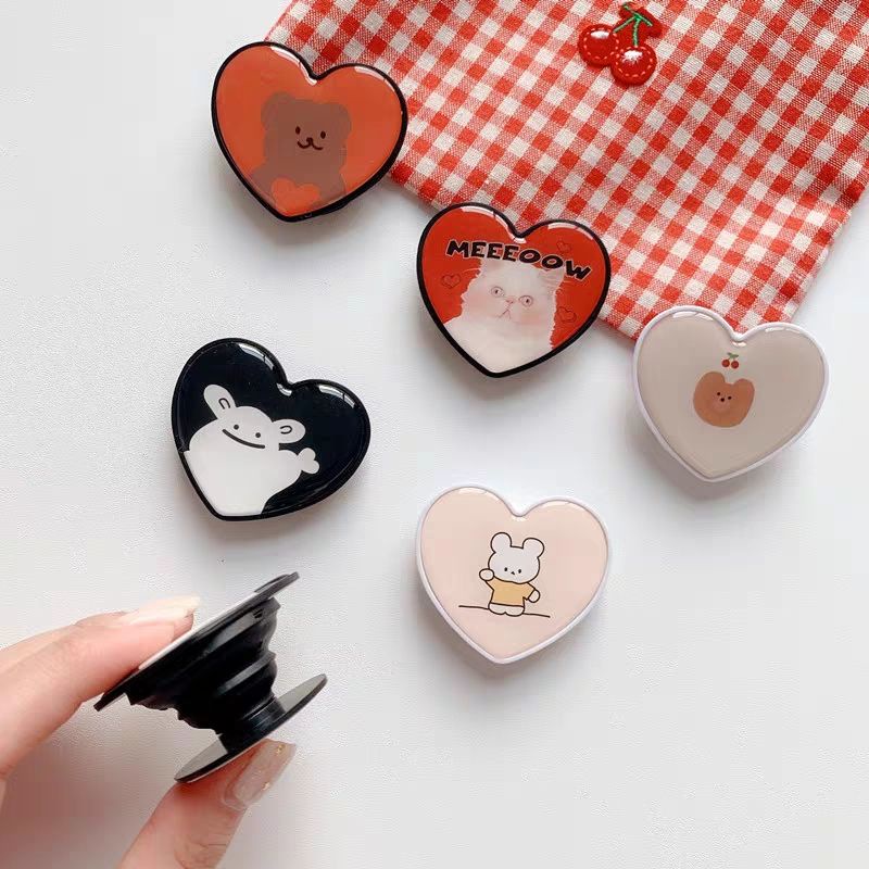 Popsocket dựng điện thoại dán siêu chắc hình trái tim gấu dễ thương, pop socket chống điện thoại giữ đeo tay