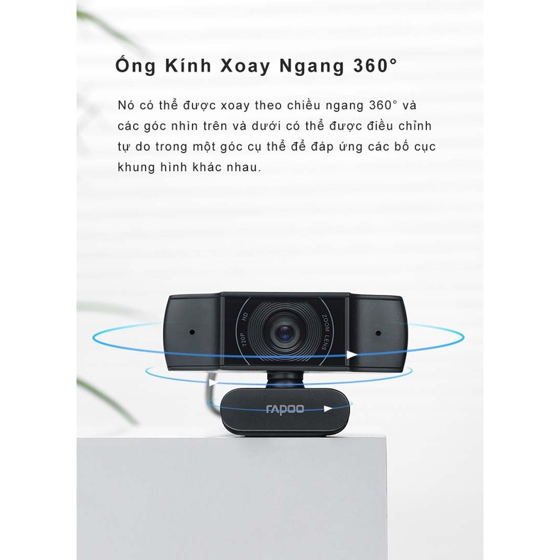 Webcam Rapoo C200 HD 720p học online Tích hợp Micro chung cổng USB hình ảnh HD siêu nét,webcam họp trực tuyến chính hãng